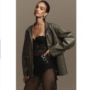 NWT Anthropologie relaxed faux leather relaxed jacket moss olive green